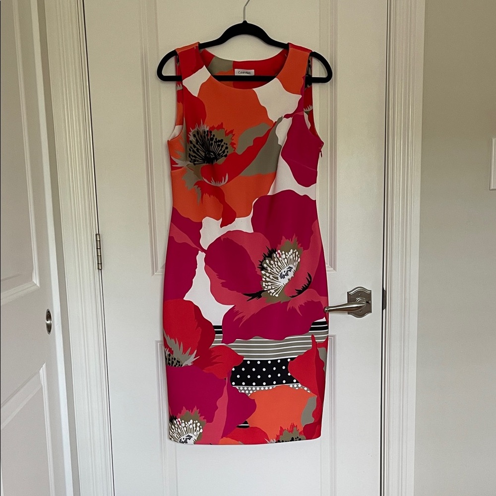 Calvin Klein Bold Floral Midi Dress - Pink and Red